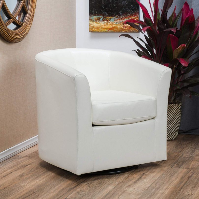 Christopher Knight Home 296639 Daymian Faux Leather Swivel Club Chair Ivory
