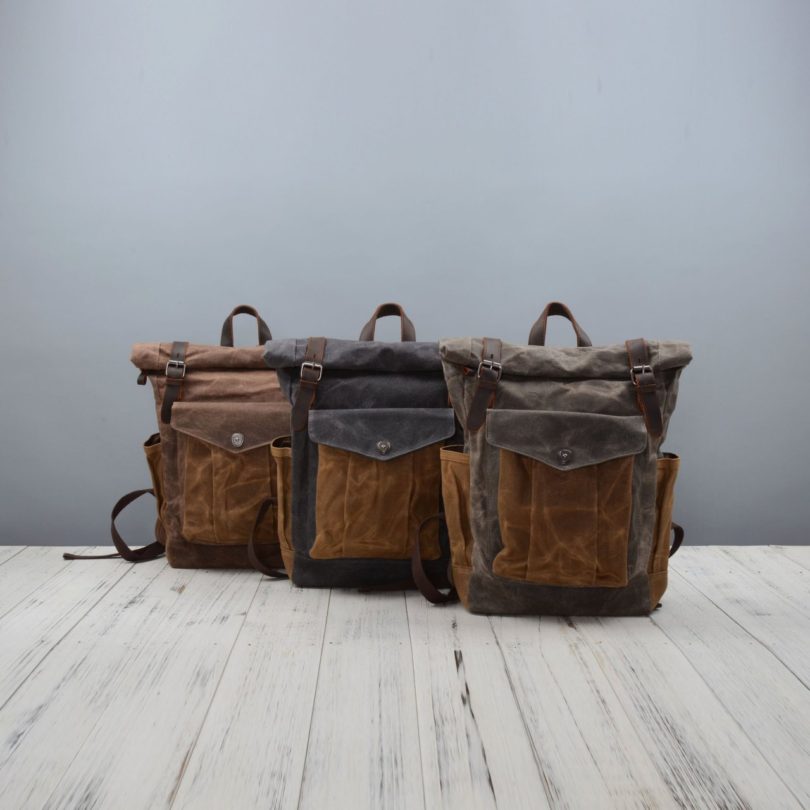 Contrast Pocket Waxed Canvas Backpack