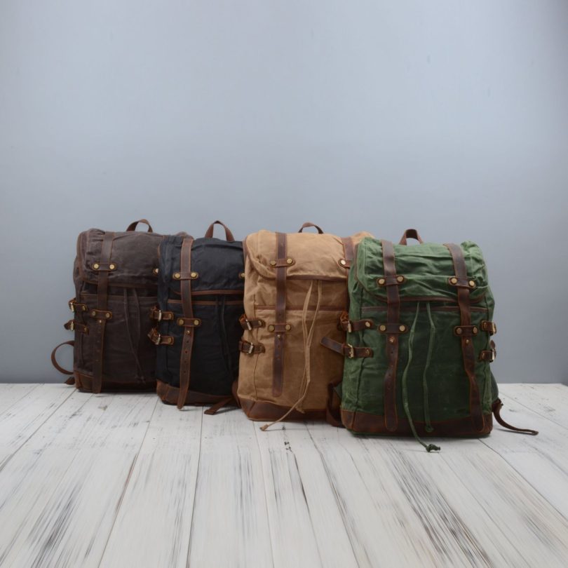 Straps Detail Waxed Canvas Backpack