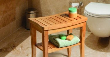 Water-friendly Bamboo Shower Bench with Storage Shelf
