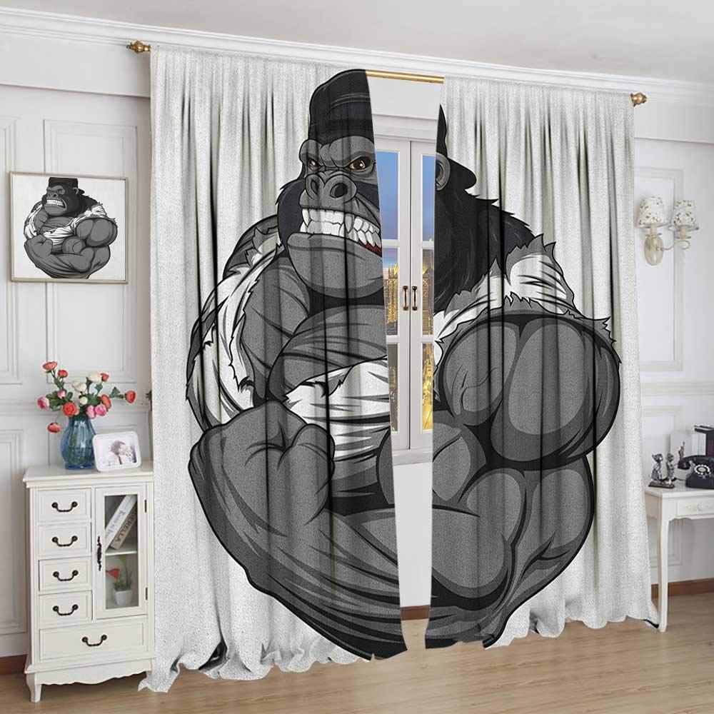 Cartoon Window Curtain Fabric Image of Big Gorilla Like as Professional Athlete Bodybuilding