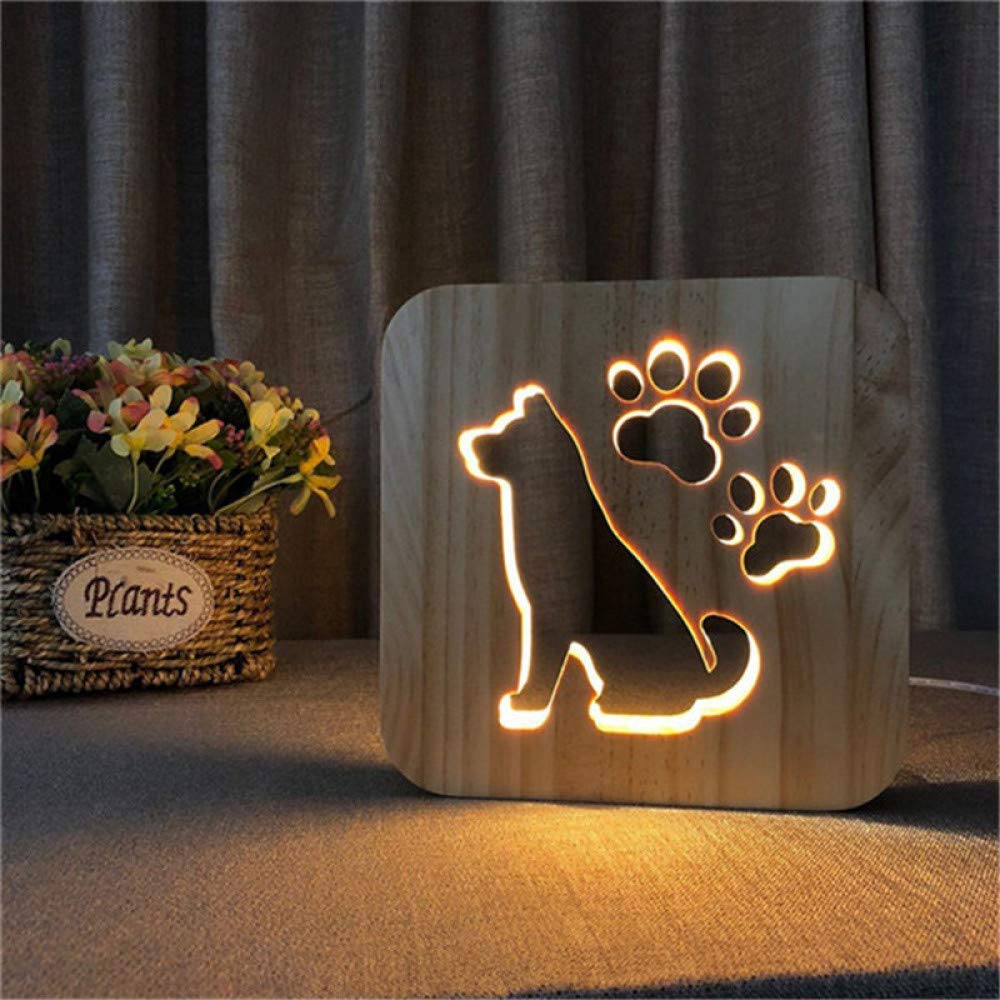 HIOJDWA Night light3D Dog Paw Wooden Led Lamp Kids