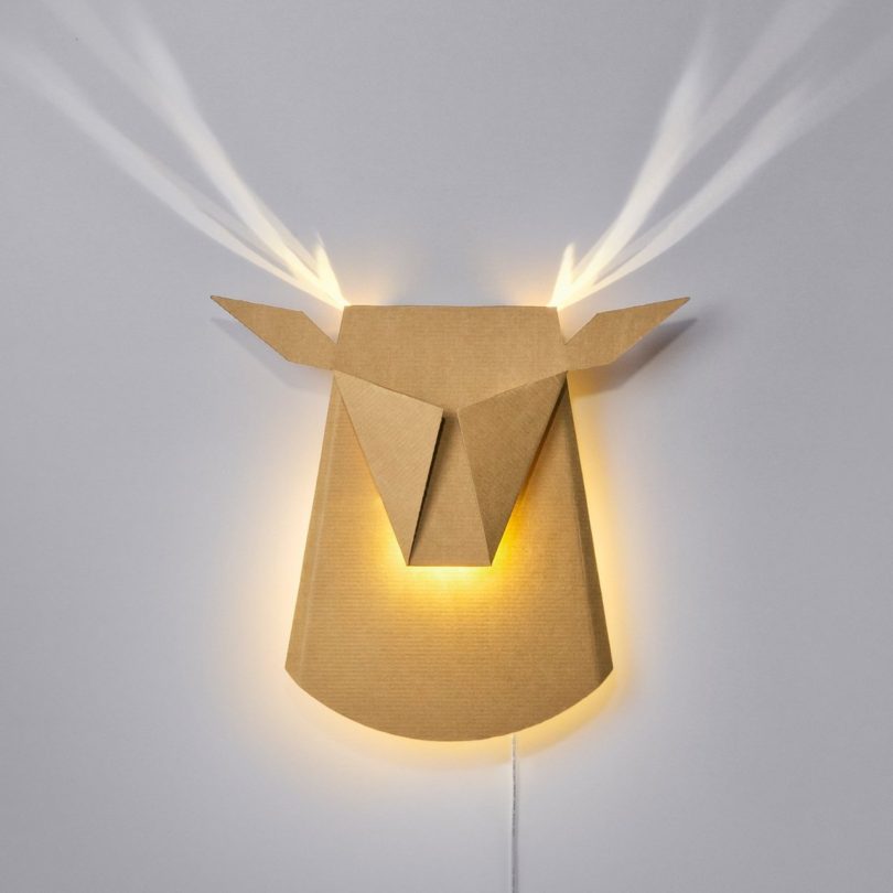 Cardboard Deer Head LED Light Fixture by Popup Lighting