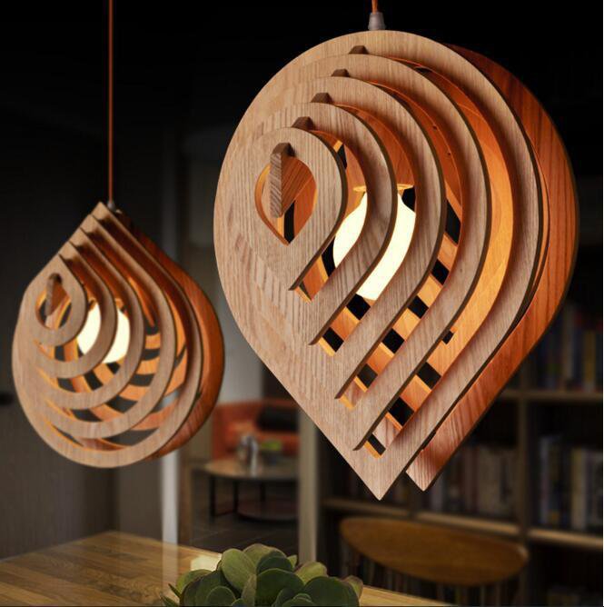 Wooden Water Drop Shaped Pendant Light