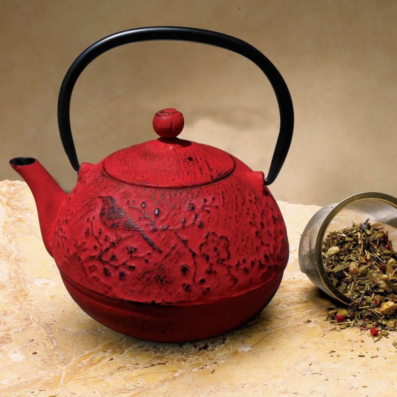 Red Cast Iron Suzume Teapot