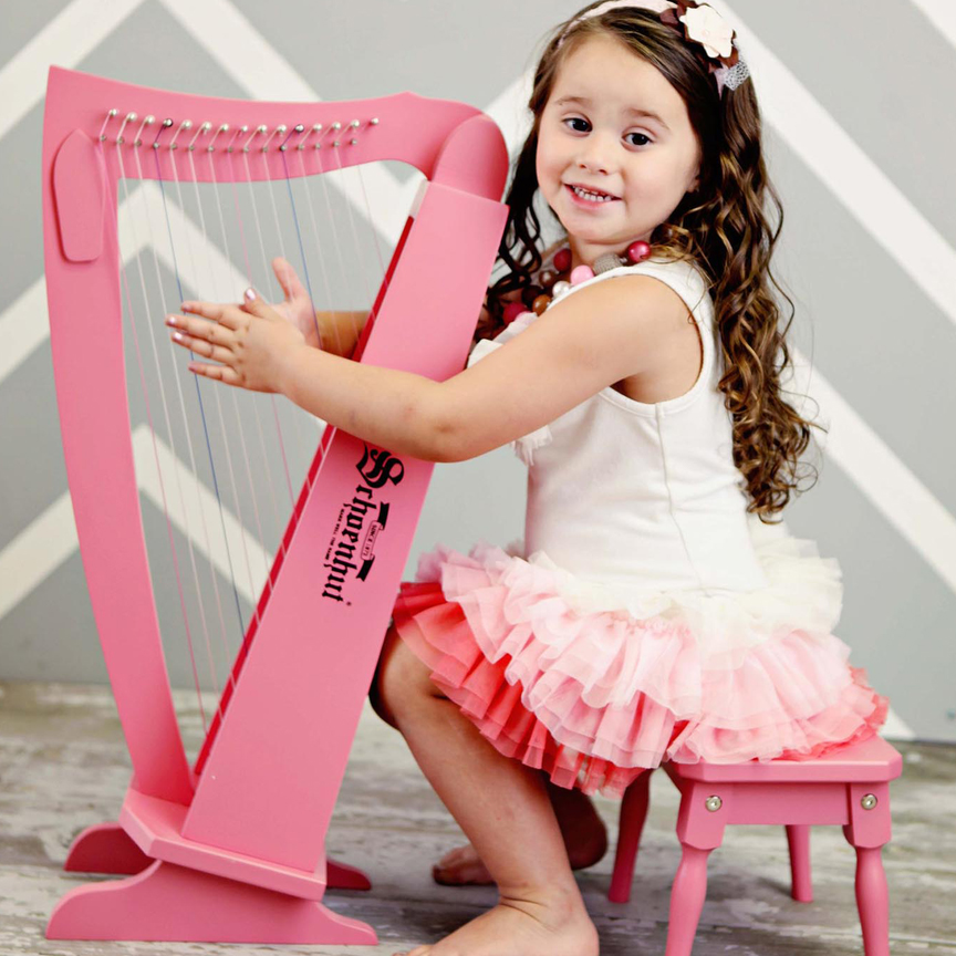 Schoenhut 15-String Harp w/ Bench Pink