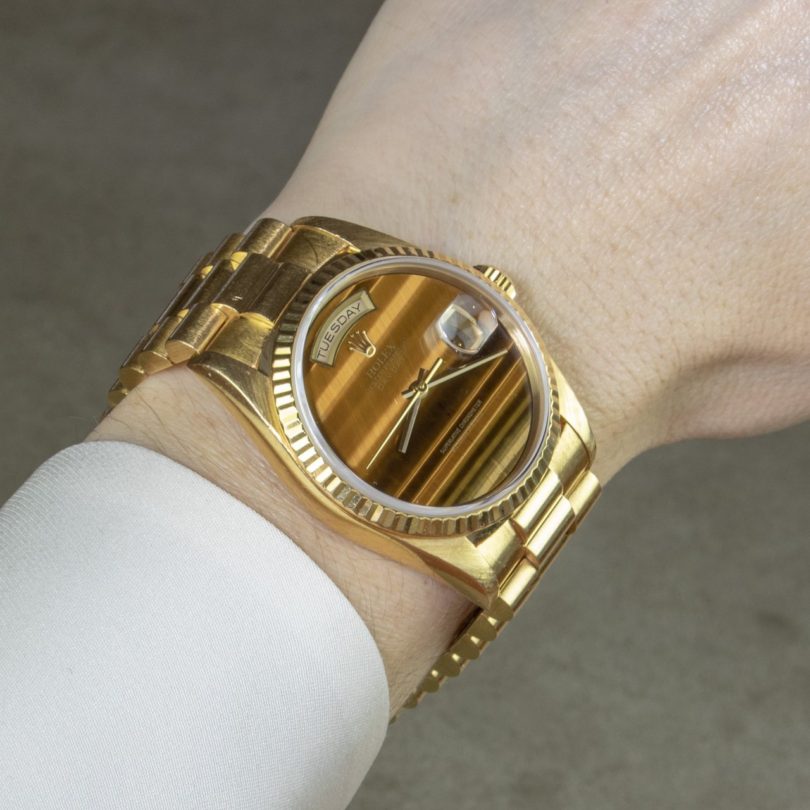 Rolex 18K Yellow Gold Day-Date President with Tiger’s Eye Dail