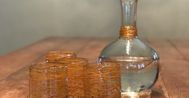 Handblown Glass Carafe – Orange Swirl