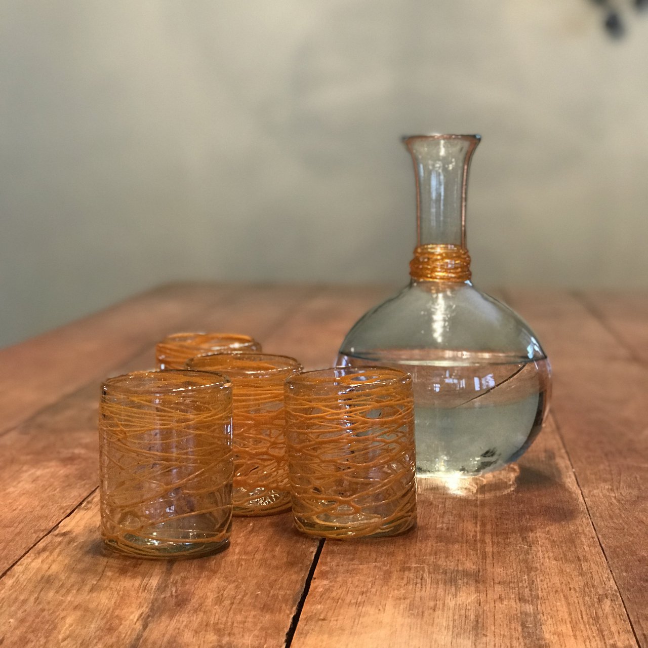 Handblown Glass Carafe – Orange Swirl