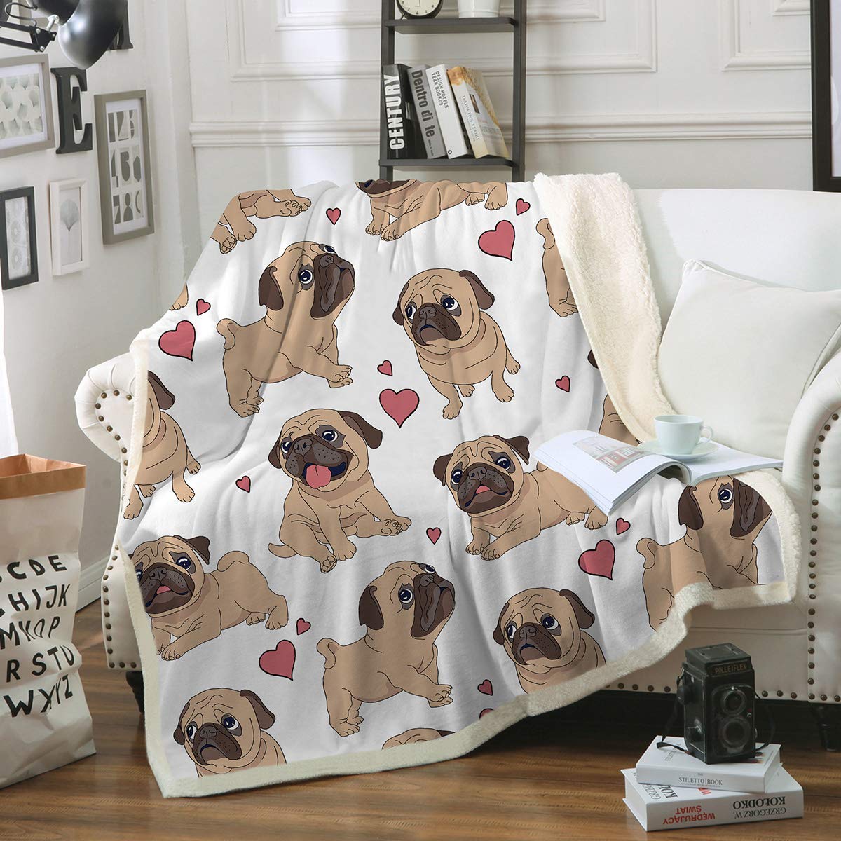 Sleepwish Pug Fleece Blanket Pet Blanket Dog Reversible Blanket