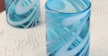 NOVICA Blue and White Swirl Hand Blown Glass Water Glasses