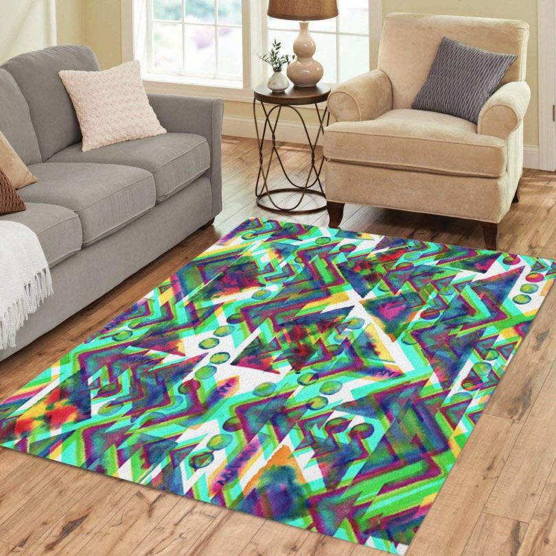 Semtomn Area Rug 2′ X 3′ Geometric Pattern Watercolor Neon Green on White Collage Geometry Home Decor Collection Floor Rugs Carpet
