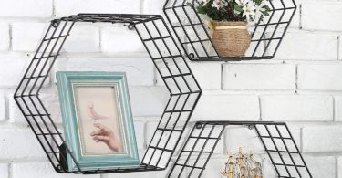 MyGift Metal Wire Hexagon Design Wall-Mounted Shelves