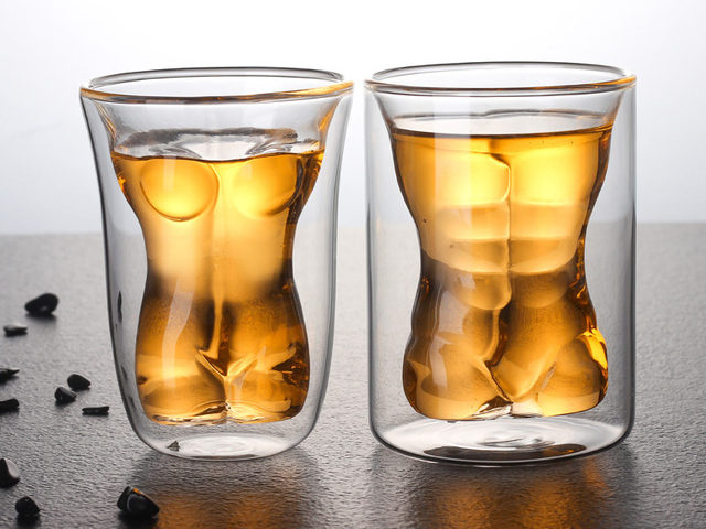 Funny Beer Glass Dual Walled Sexy Men Borosilicate