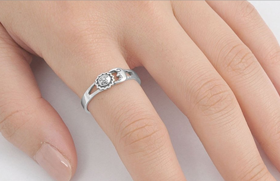 Sterling Silver Sun Moon Universe Ring