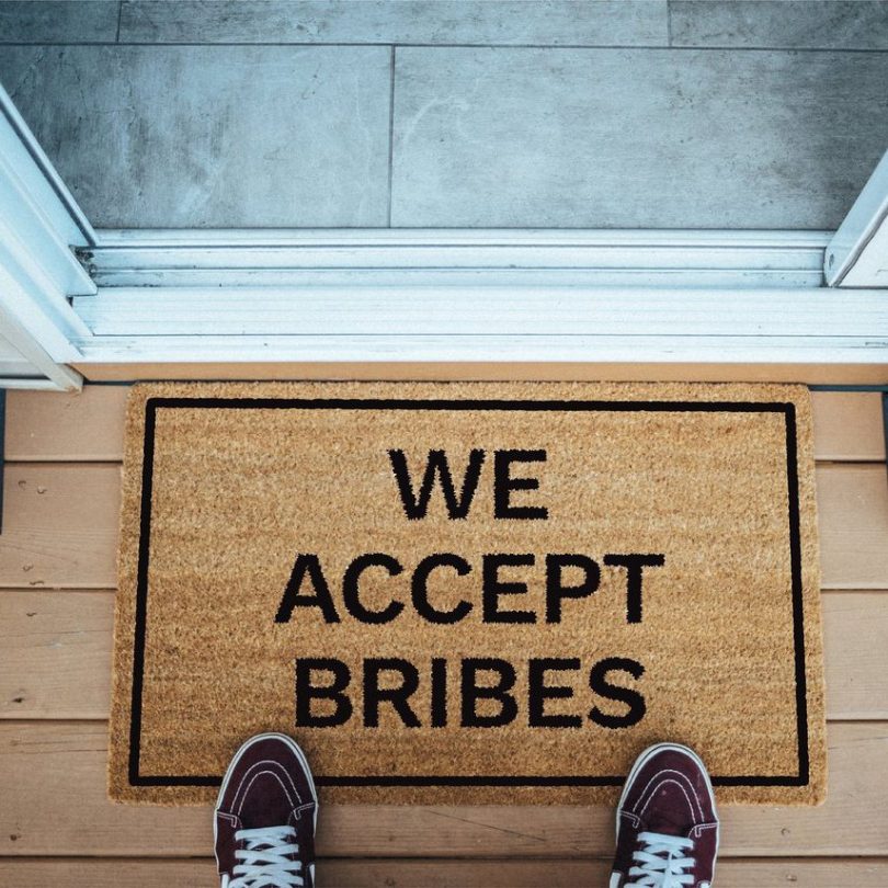 We Accept Bribes Brown Coir Doormat