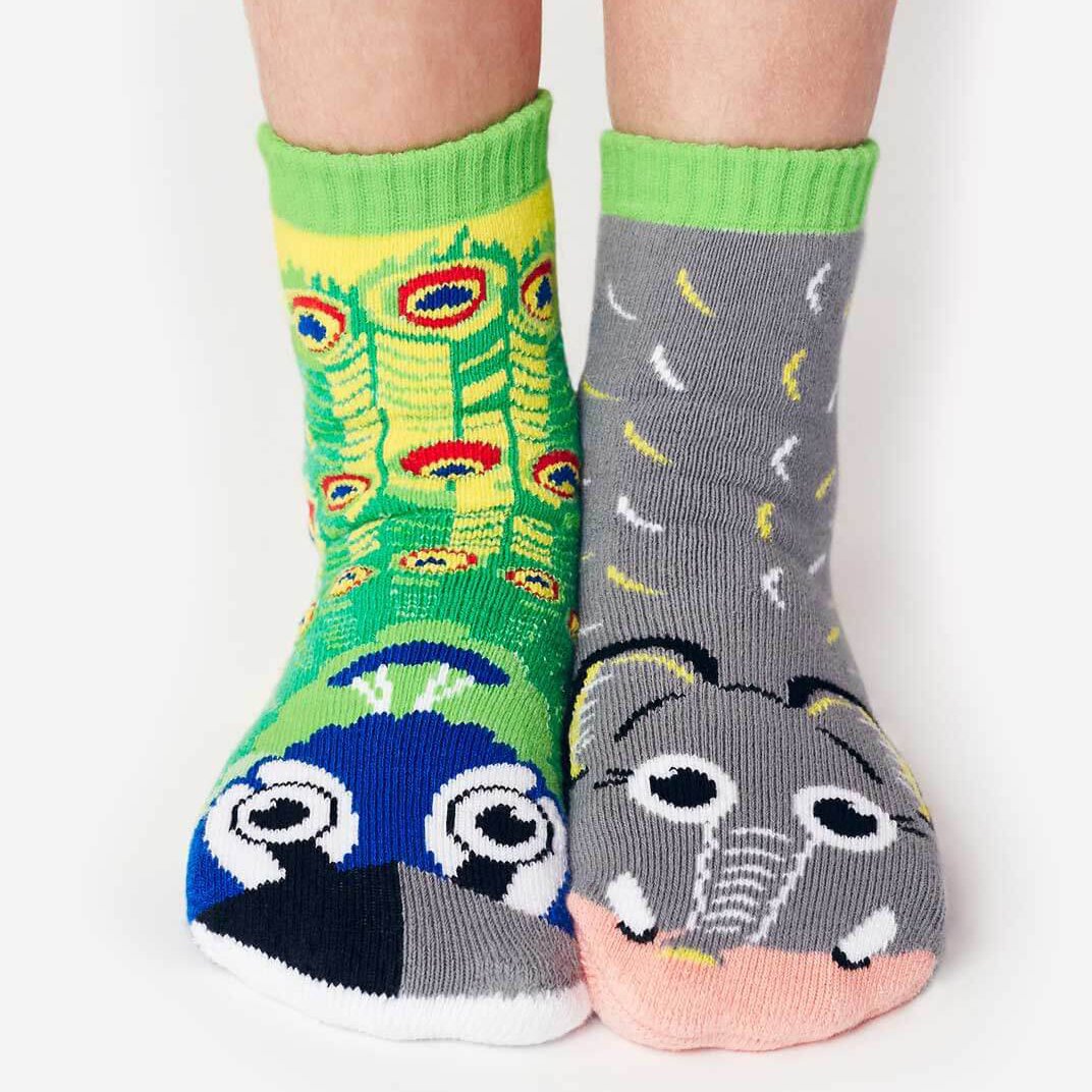 Peacock & Elephant Pals | Kids Collectible Mismatched Socks