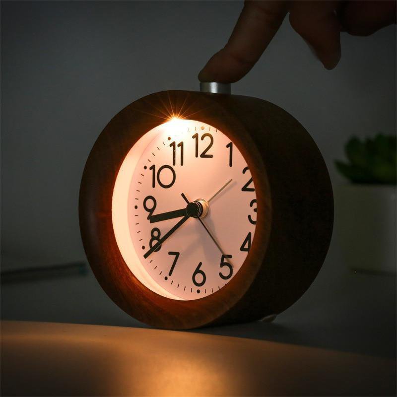 Log wooden night light alarm clock