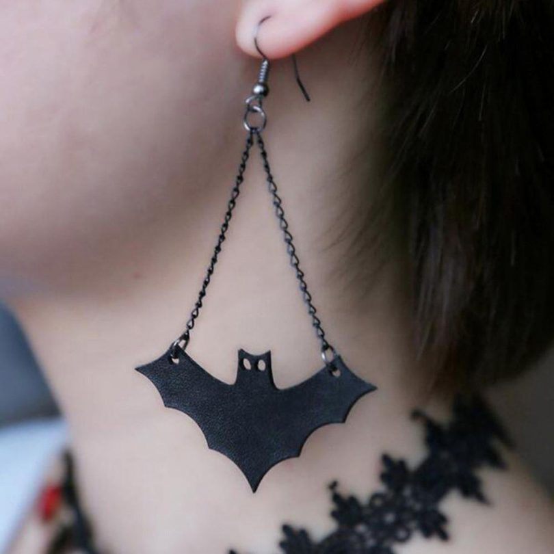 Black Leather Bat Hook Earring