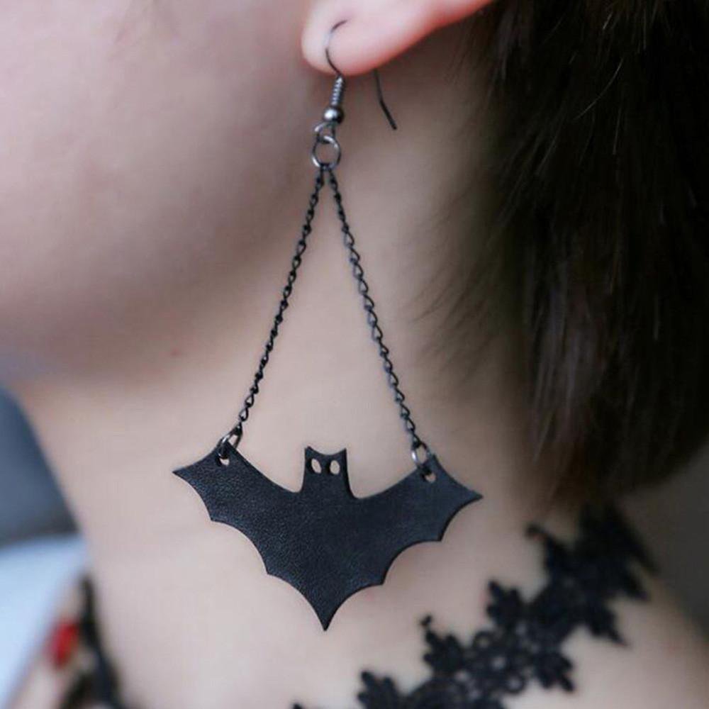 Black Leather Bat Hook Earring