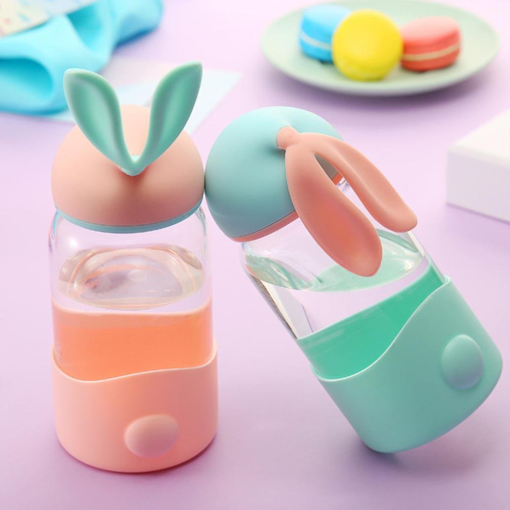 Vibola 1PCS Cute Rabbit Ears Glass Bottle Baby Milk Cup Drinking Water