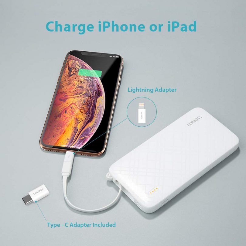 ROMOSS 10000mAh Portable Charger with Built-in Cable
