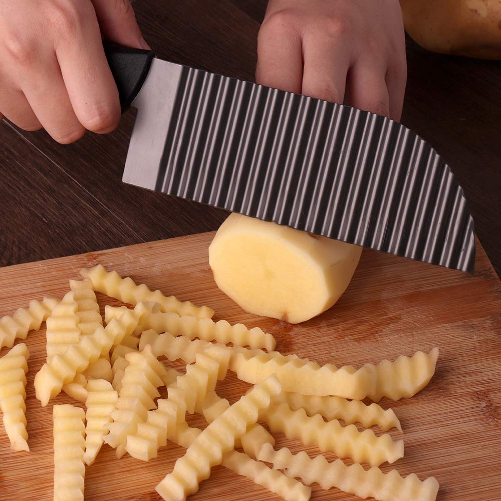 LALI Garnishing Knife Waves French Fry Cutter Crinkle Potato Slicer Titanium Stainless Steel