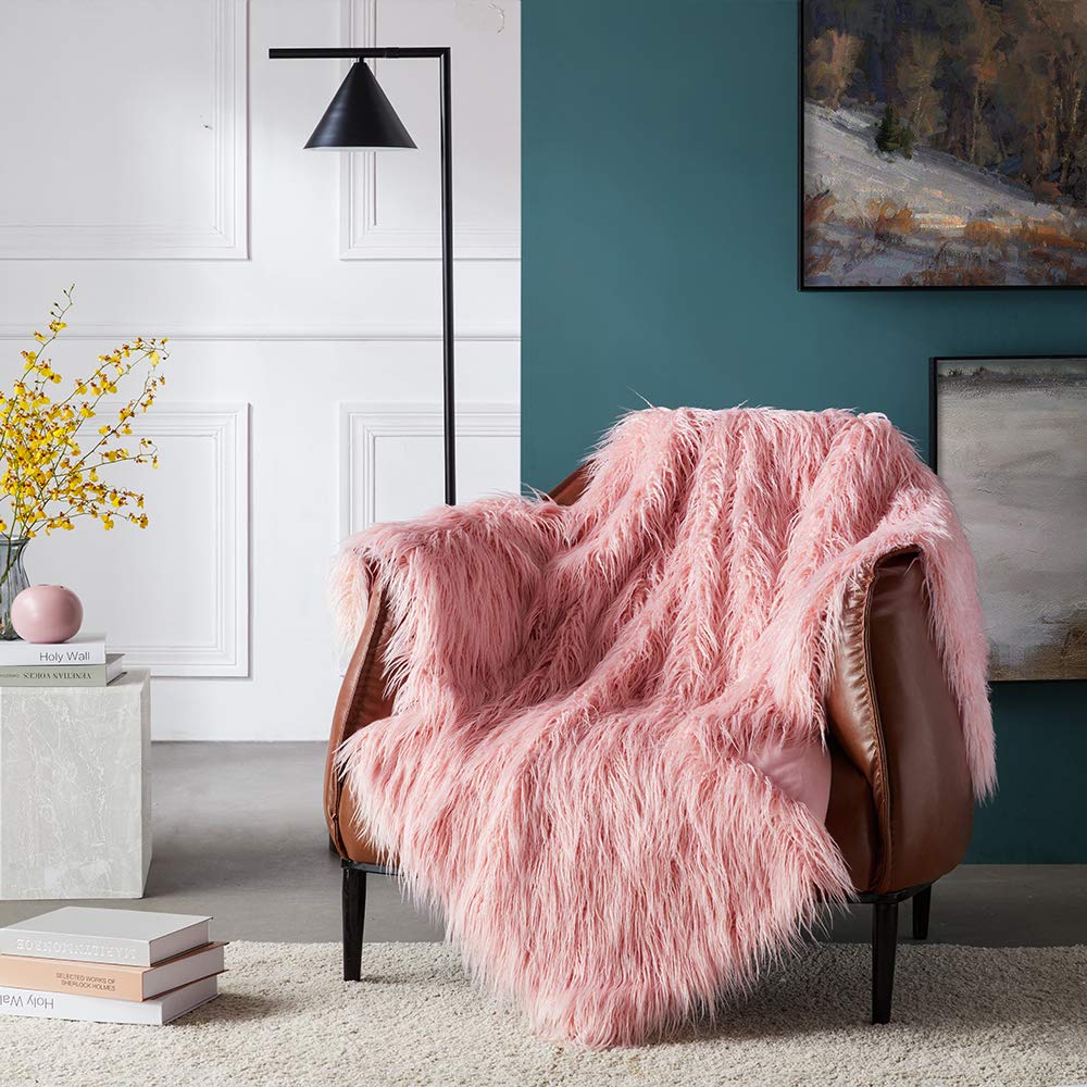 Ojia Super Soft Fuzzy Shaggy Mongolian Lamb Faux Fur Throw Blanket