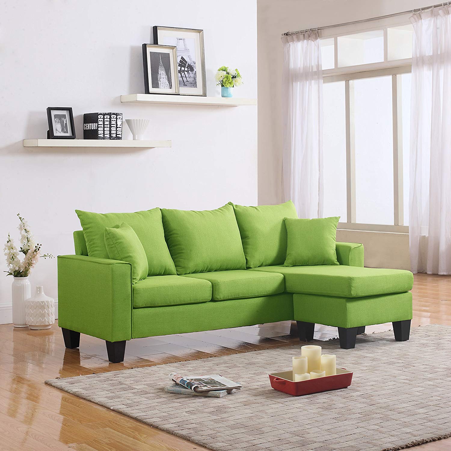 DIVANO ROMA FURNITURE Modern Linen Fabric Small Space Sectional Sofa