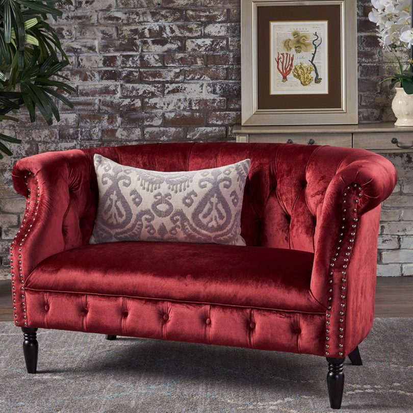 Tufted Rolled Arm Velvet Chesterfield Loveseat Couch » Petagadget