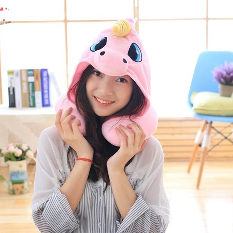 Hooded Unicorn Travel Pillow