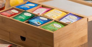 Natural Bamboo Tea Box with Magnetic Lid and Drawer