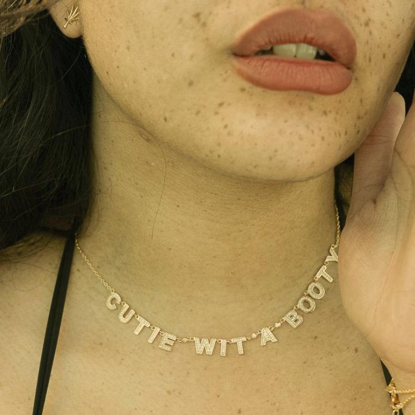 The “CUTIE WIT A BOOTY” Pave Gold Necklace