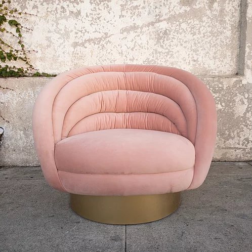 Custom Swivel Club Chair in Blush Pink Velvet