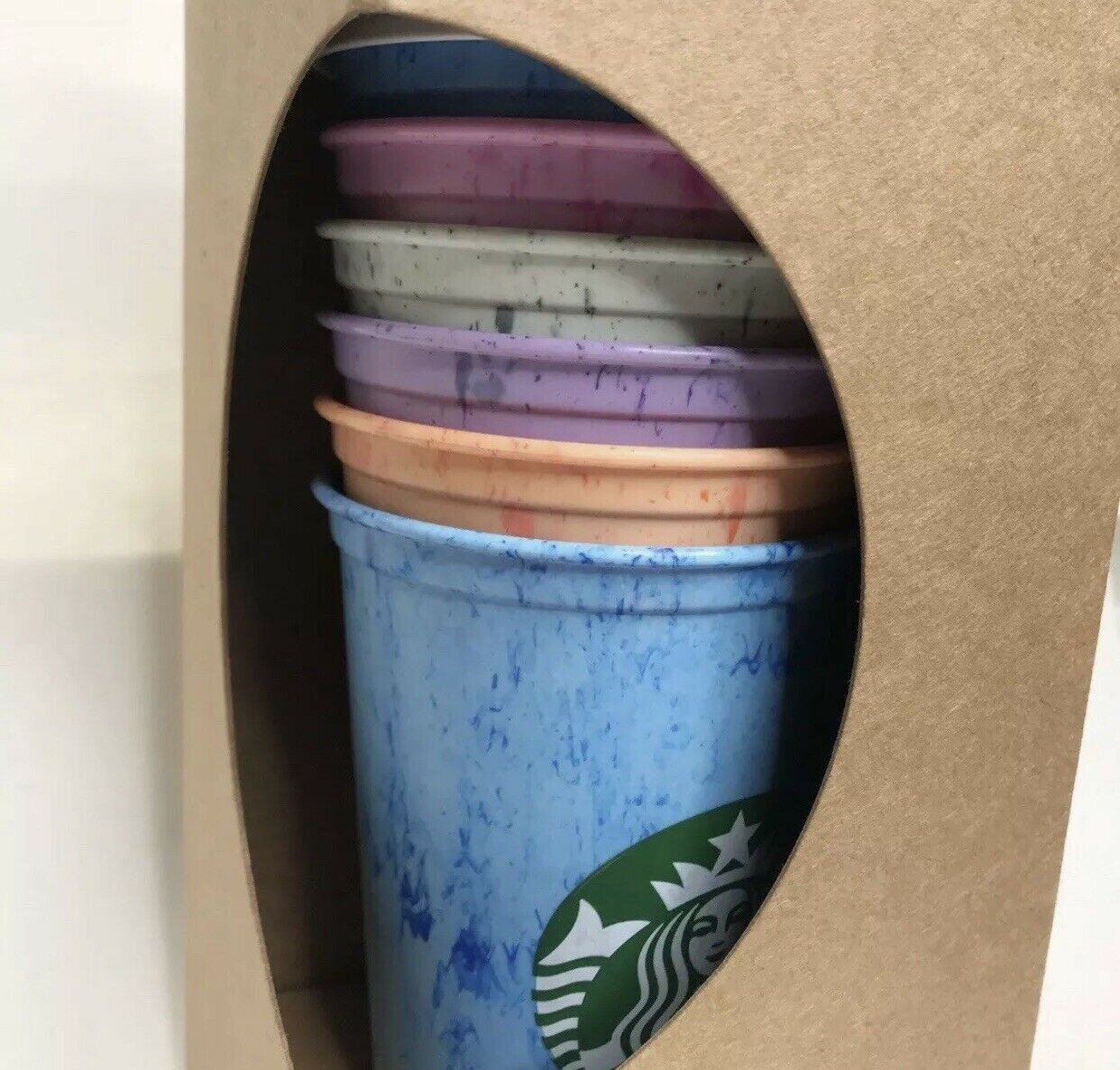 Summer 2019 Starbucks Reusable Hot Cup Collection 6 Pastel Marbled Cups 16 oz
