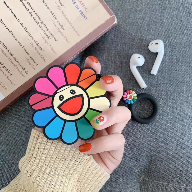 Japanese Sunflower Apple AirPods Protective Case Cover with Key Ring