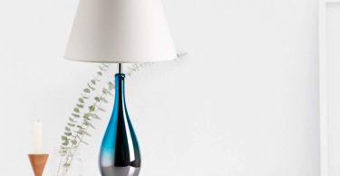 Table Lamps Set of 2 Blue and Chrome Ombre Glass 28″