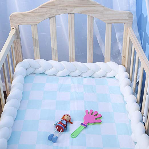 EASTSURE Baby Crib Bumper Knotted Braided Plush Nursery Cradle Decor Newborn Gift Pillow