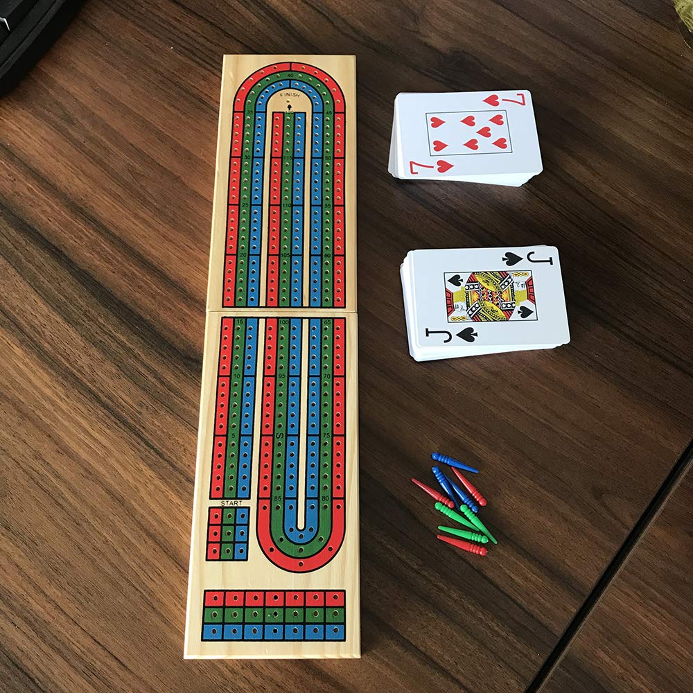 YH Poker Traditional Wooden Cribbage Board Game Set