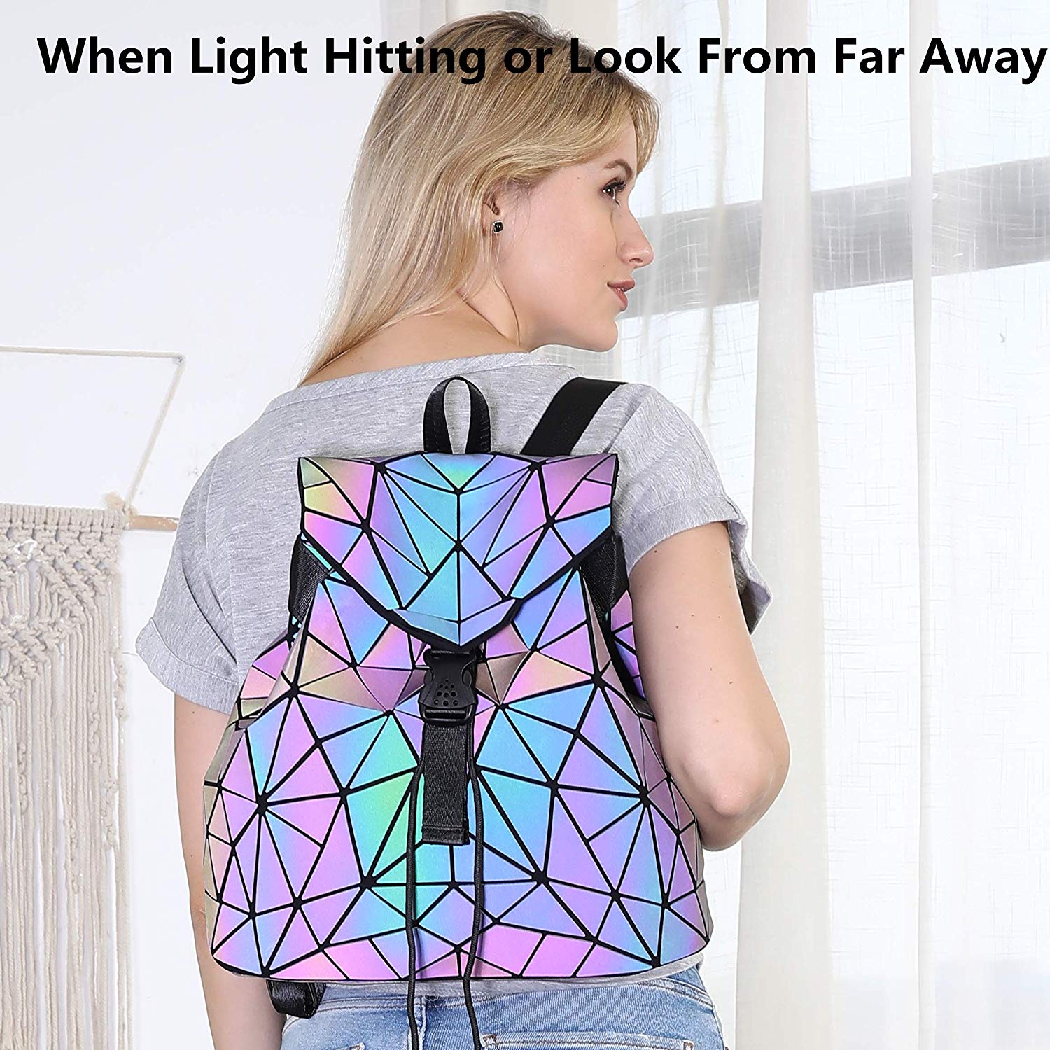 HotOne Geometric Backpack Holographic Reflective Backpacks Fashion Backpack