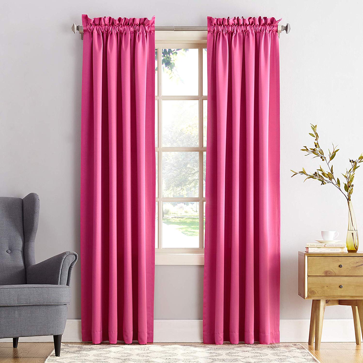 Sun Zero Barrow Energy Efficient Rod Pocket Curtain Panel, 54″ x 84″, Pink