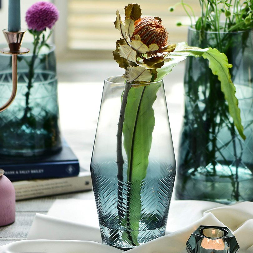 Cyl Home Vases Translucent Turquoise Clear Glass Flower Arrangement Vase