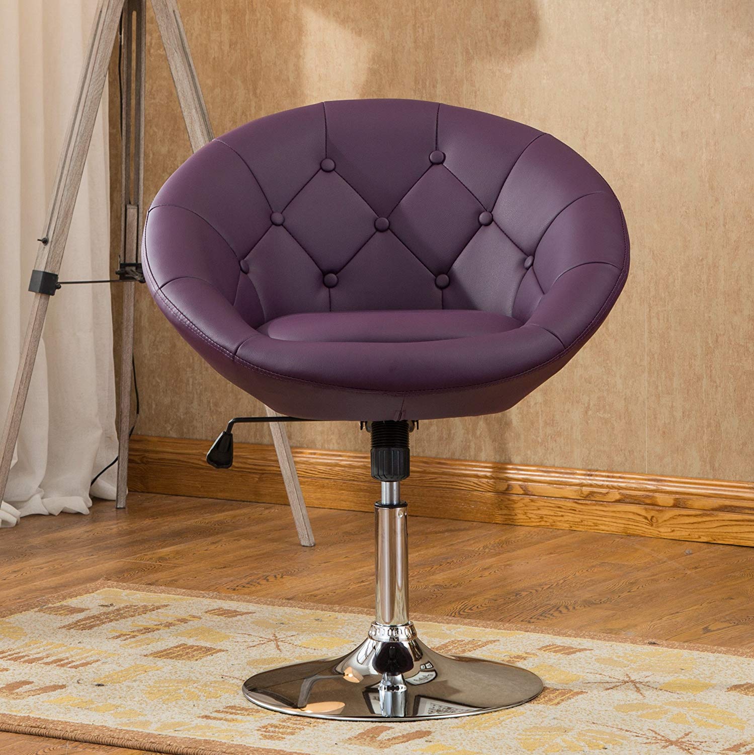 Roundhill Furniture PC165PL Noas Contemporary Round Tufted Back Tilt Swivel Accent Chair