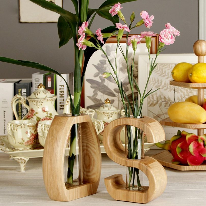 Wooden Test Tube Flower Vase