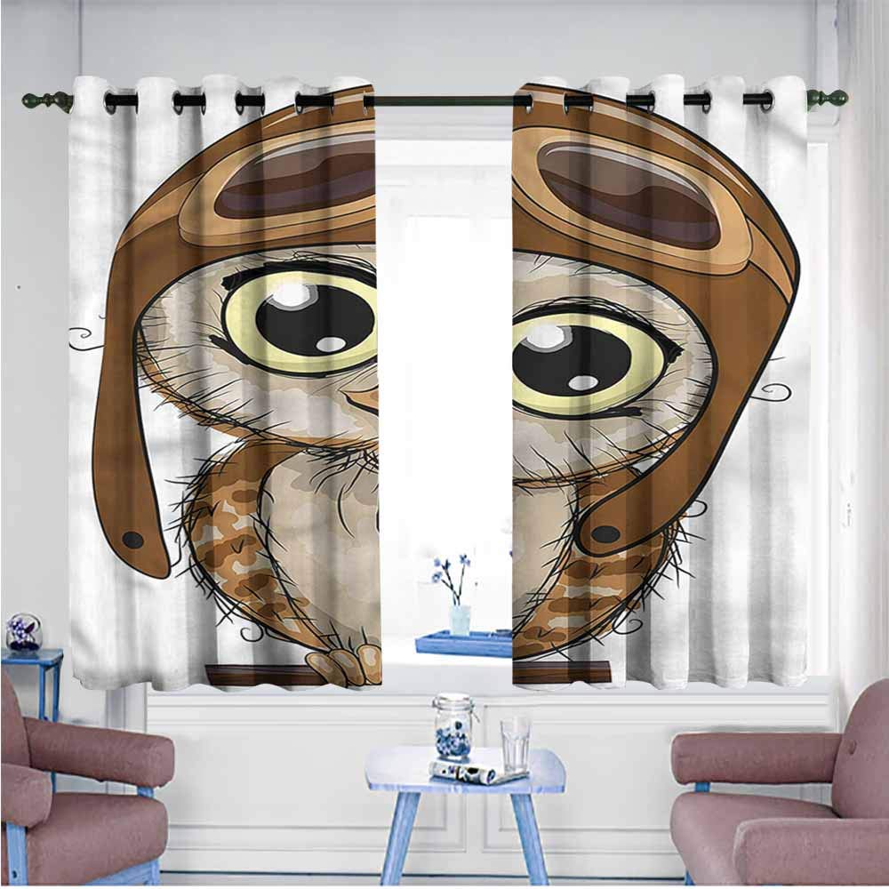 Mdxizc Noise Reduction Curtain Owls Pilot Hat Big Eyes Comic Decor Curtains