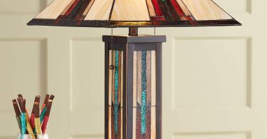 Ranier Mission Table Lamp with Nightlight Bronze Stained Glass