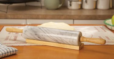 Fox Run Polished Marble Rolling Pin with Wooden Cradle