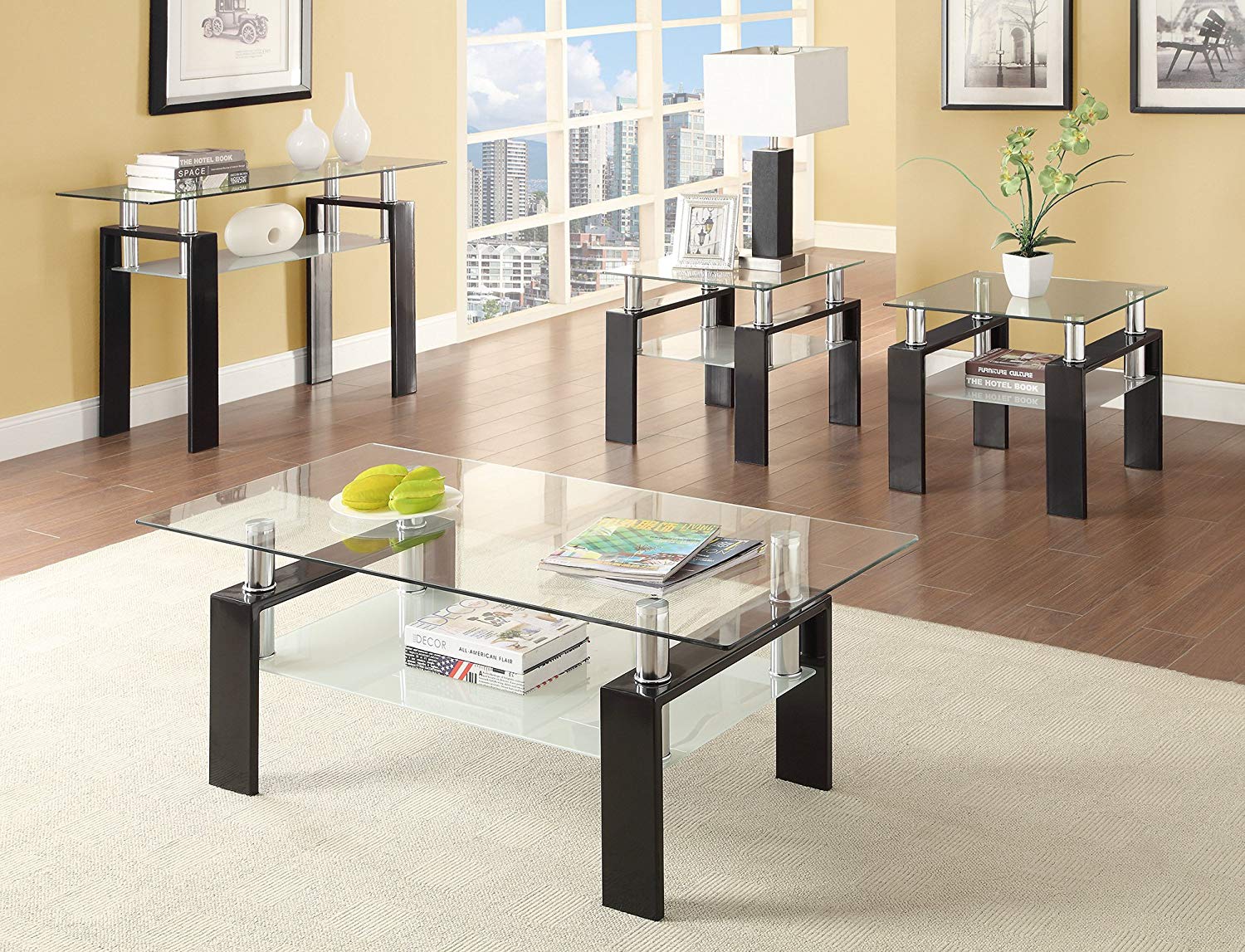 Coaster Glass Top Square End Table in Black