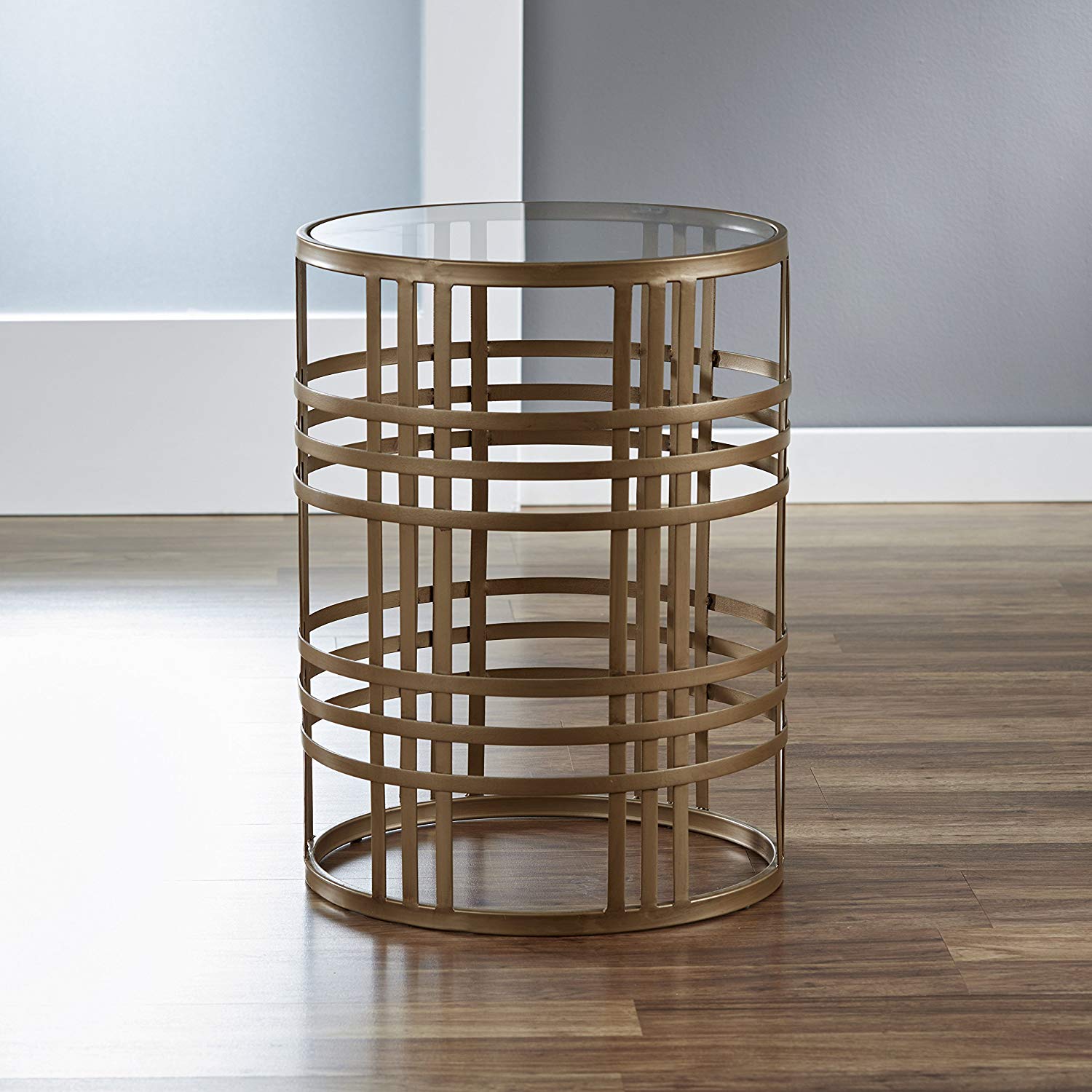 FirsTime & Co. Brass Finish Weave Side Table with Glass Tabletop