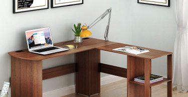 SHW L-Shaped Home Office Corner Desk Wood Top